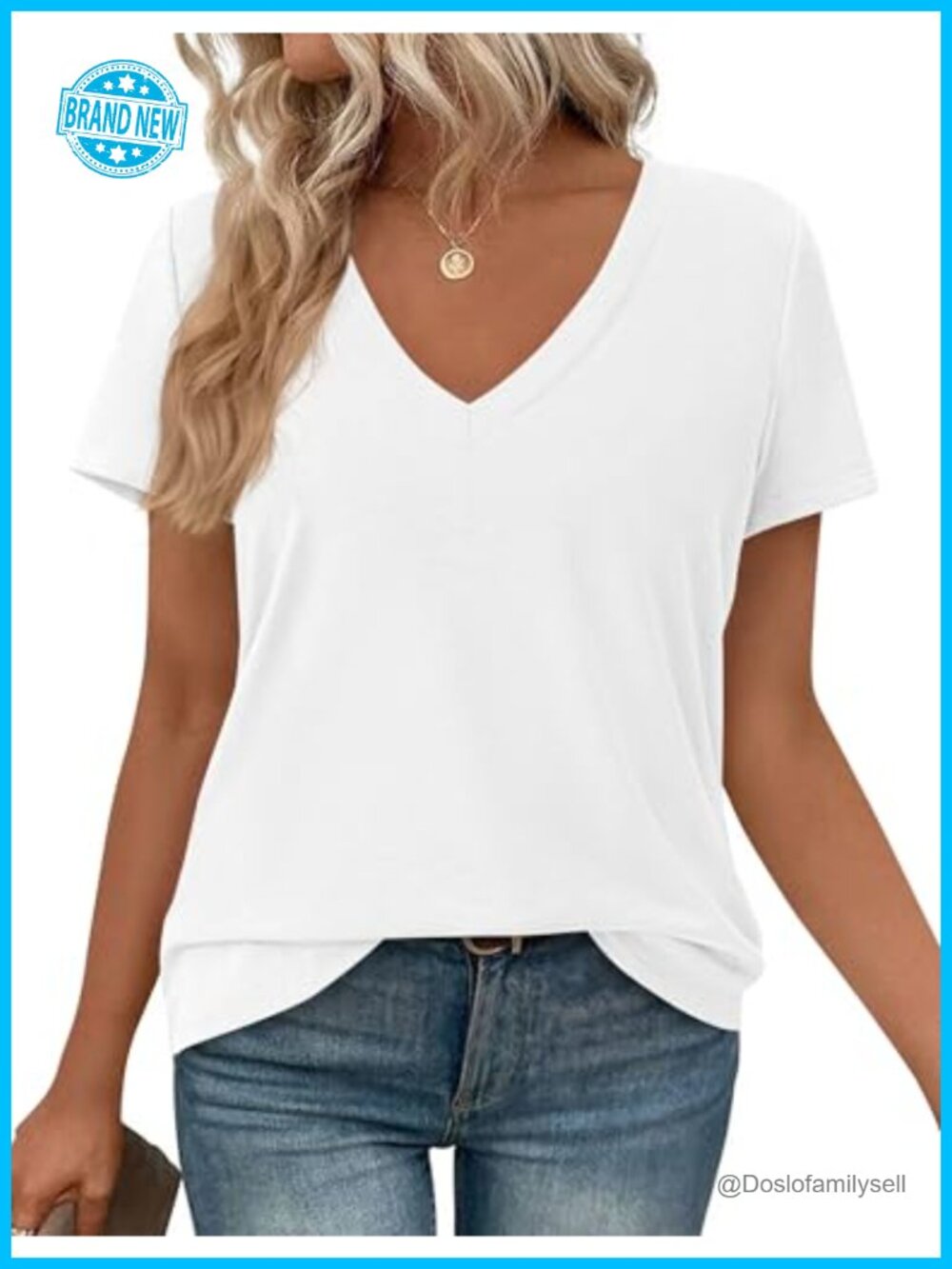 Womens Oversized V-Neck Short Sleeve T-Shirt Loose Fit Casual Top